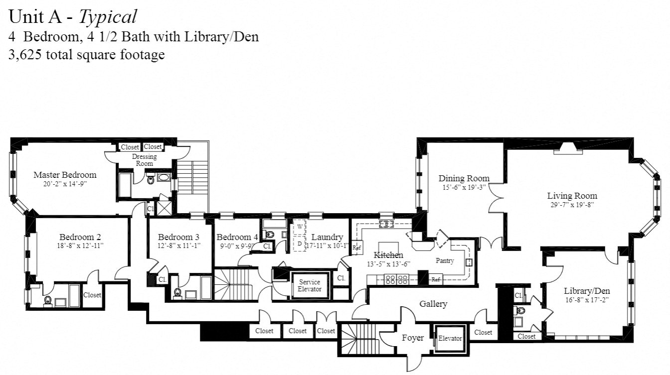 Floor plan for 4 beds, 4.5 baths, 3625 sqft
